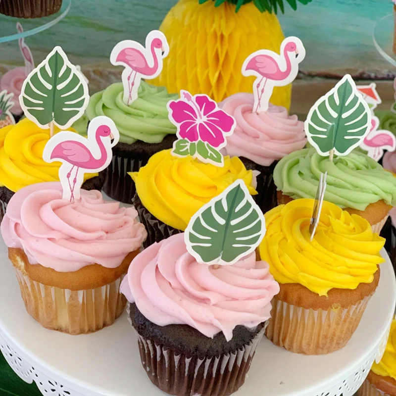 24 Stück Kucheneinsatz Hawaii Party Dekor Flamingo Ananas Zahnstocher Palm Leave Picks Cupcake Topper Dessert Strand Partys Versorgung