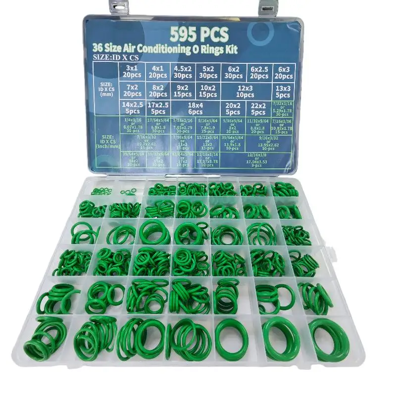 (YY) 595/1020 قطعة 2025 أختام ضاغط تكييف الهواء 20 مقاسًا من مطاط النتريل مجموعة حلقات دائرية للسيارات صنبور سباكة يعمل بالتيار المتردد جوانات
