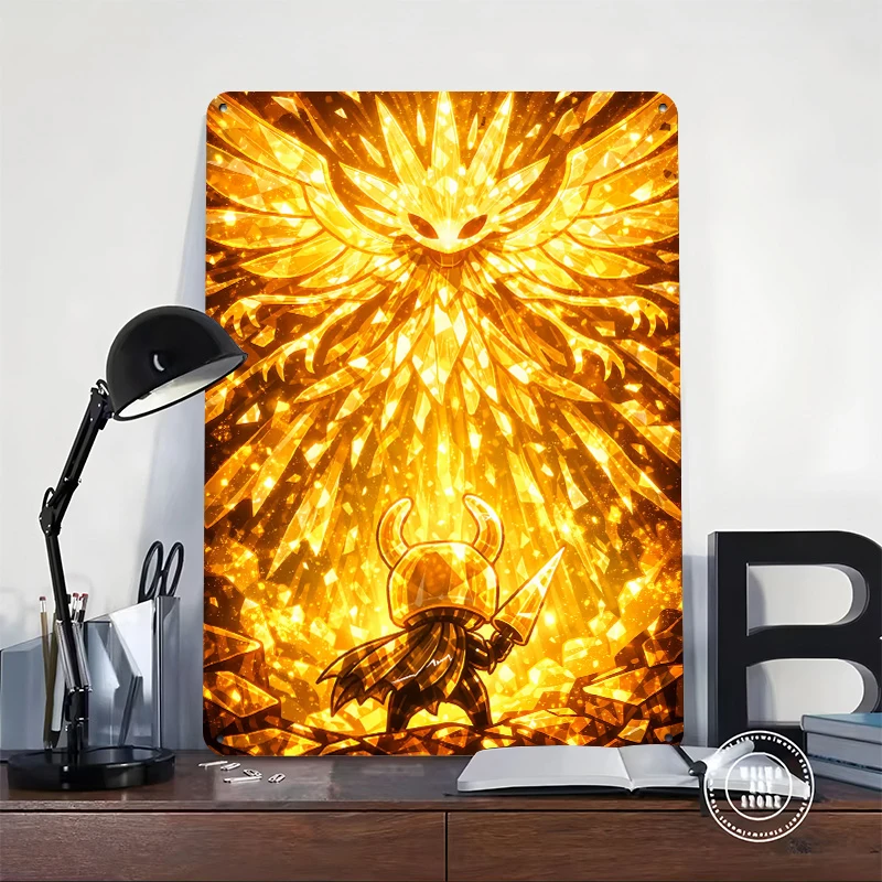 Golden Knight and Radiant Phoenix Metal Poster Customized Wall Art Retro Vintage Metal Signs for Man Cave Modern Home Decoration