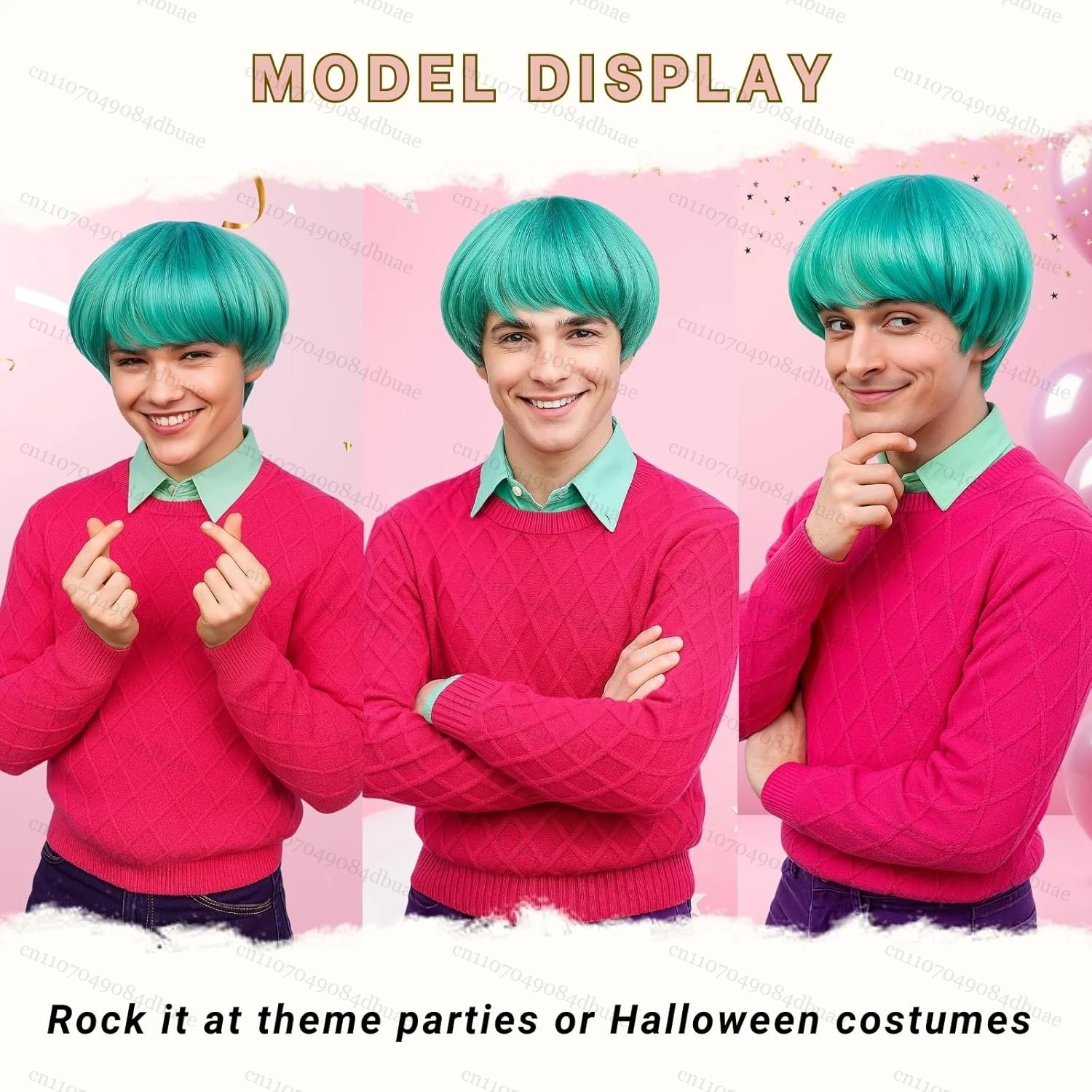 Perruque de cosplay courte coupe bol vert pour hommes avec frange complète - Perruques de cosplay anime pour fête costumée d'Halloween pour hommes (vert)