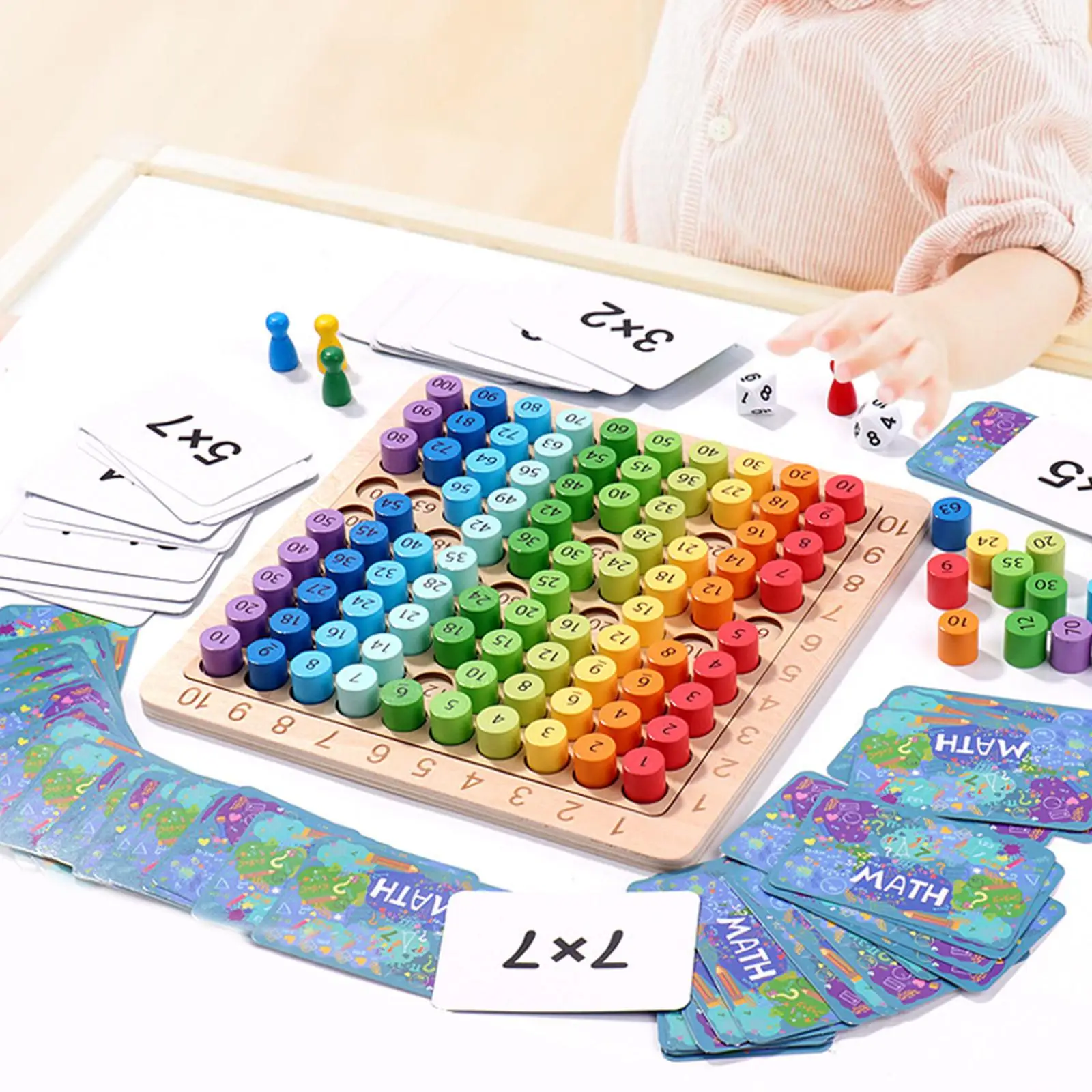 

Wooden Multiplication Table Math Toy Montessori Math Strips Children’s Arithmetic Board Puzzle Game for School Kindergarten