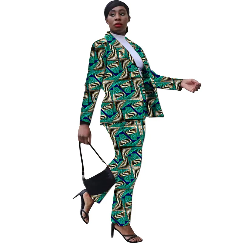 

African Suit For Women Classic Print Jacket Blazer and Pleated Pants Set Dashiki Blazers+Pants Colorful Print Wedding Apparels