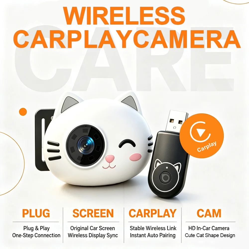 Cabin Care Wireless CarPlay Adapter Baby Camera 1080P HD 150° Wide Angle View Night Vision Real Time Backseat Monitor
