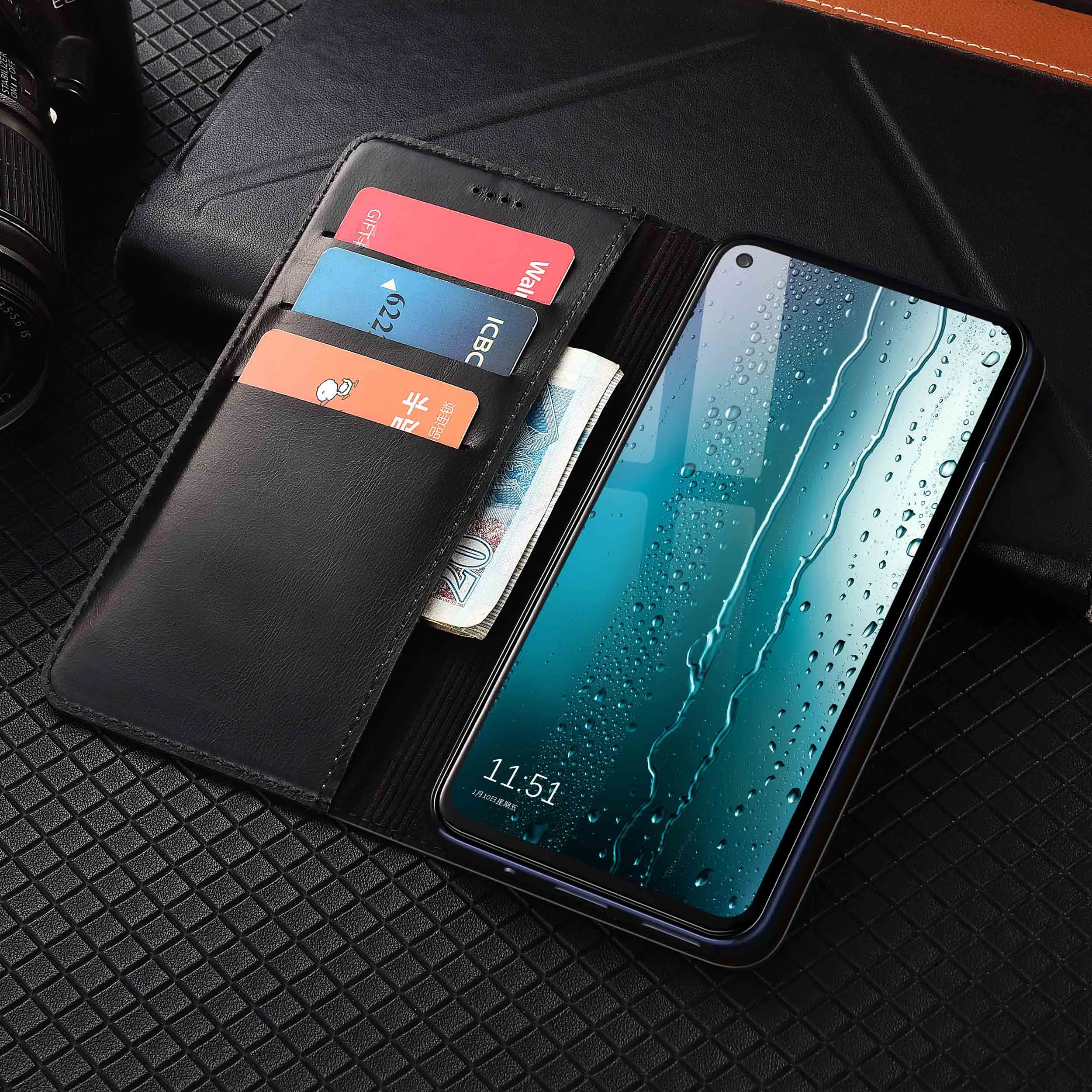 Para honra 80 90 100 200 300 400 pro lite ultra inteligente se gt cera gota padrão carteira de couro genuíno flip capa do telefone caso