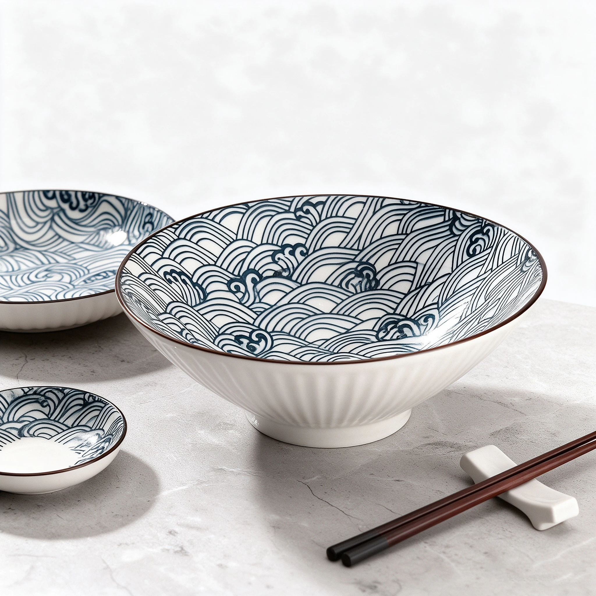 8 Inch Japanese Style Ceramic Ramen Bowl, Crackle Glaze Maple Leaf Pattern Large Soup Bowl, Microwave Safe Home Tableware