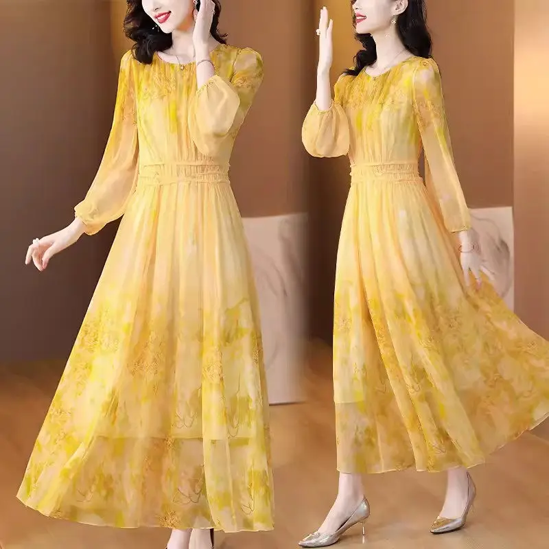 

High End And Fashionable Temperament Dress 2024 Summer New Luxurious Elegant Women's Soft Silky Smooth Long Dress Vestidos K743