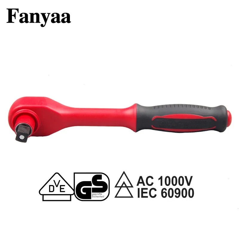 Fanyaa ESD Insulated Electrician Ratchet Wrench  3/8, 1/2 Inch Replaceable Socket Spanner Up To 1000V AC, 1500V