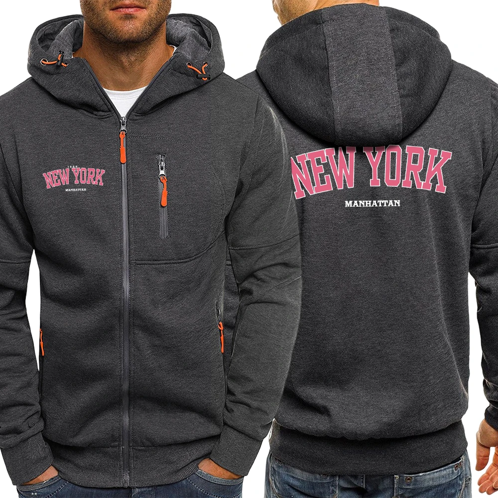 

Usa New York Manhattan Print Men Zipper Jackets Fashion Loose Clothing Casual Fleece Hoodies Autumn Hip Hop Tracksuit Male