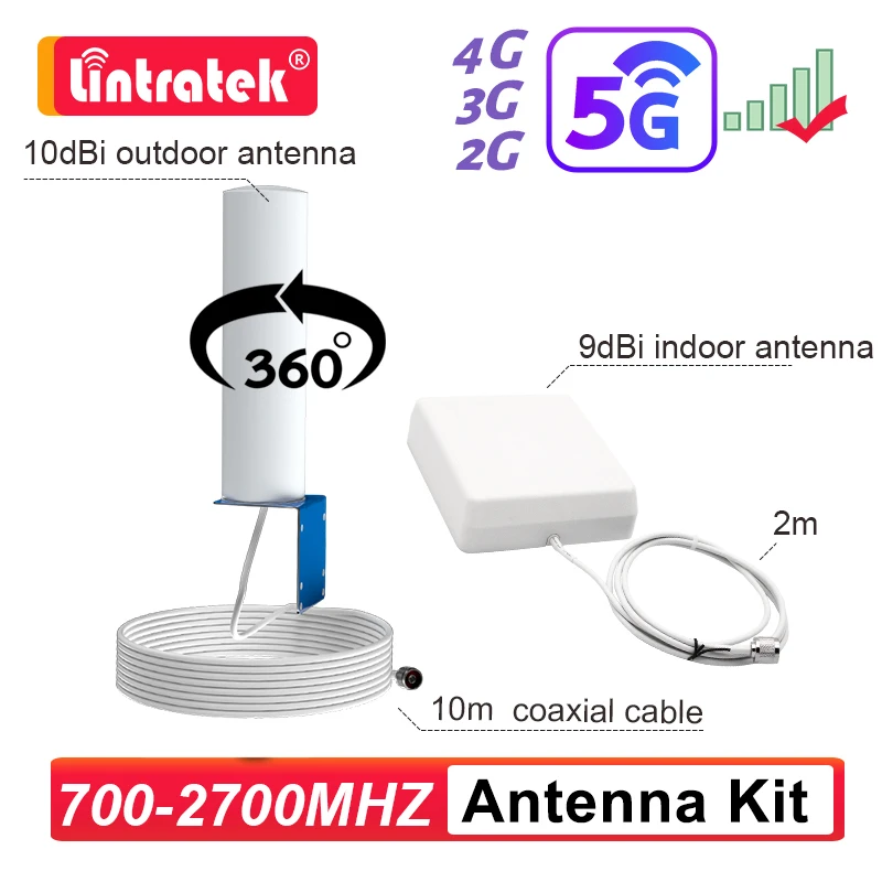 2G 3G 4G 5G LTE GSM 360° Antenna Kit Outdoor + Indoor + 10M Cable Accessories for Cellphone Cellular Amplifier Signal Repeater