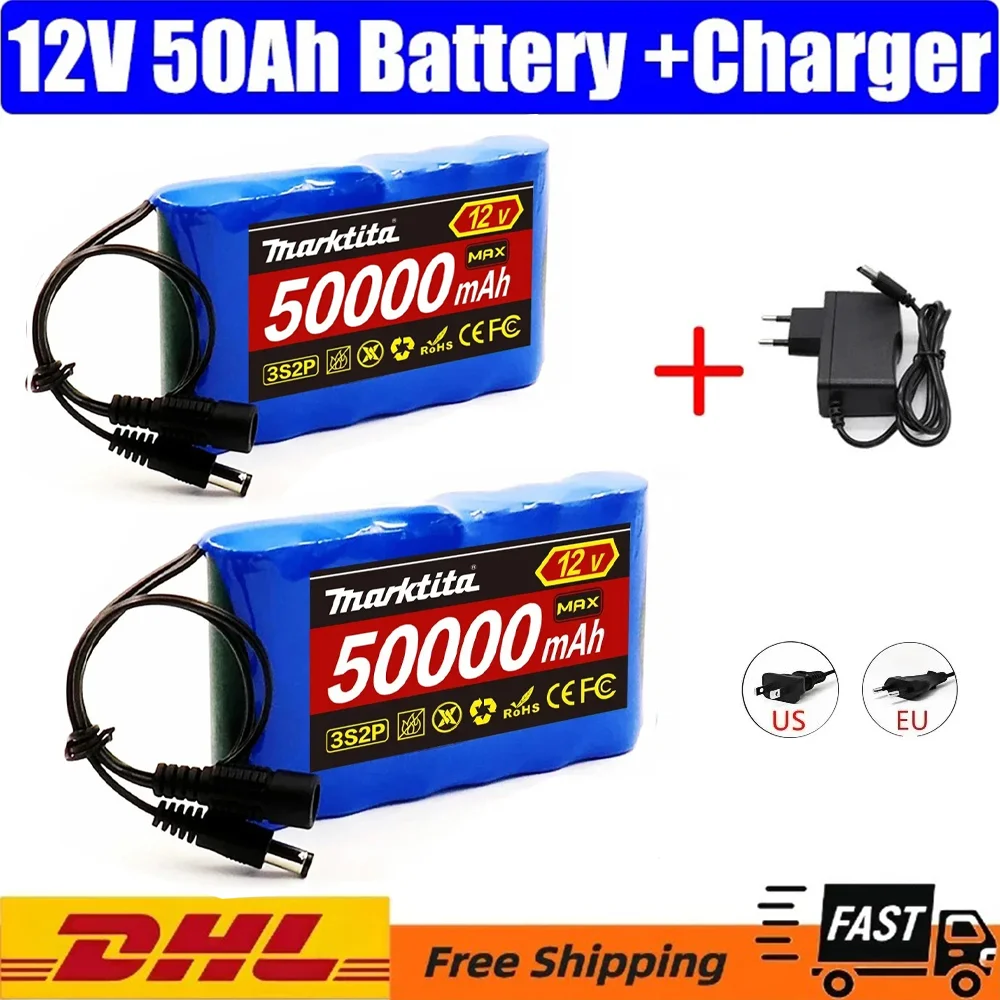 

Original 18650 3S2P 12V 50000mah Lithium Ion Battery DC 12.6V 50Ah Rechargeable CCTV, Camera Monitor Replacement Battery + Charg