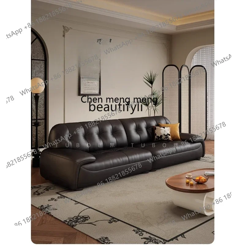 

A182 C Retro style oil wax leather sofa first layer cowhide Italian light luxury small apartment living room straight row