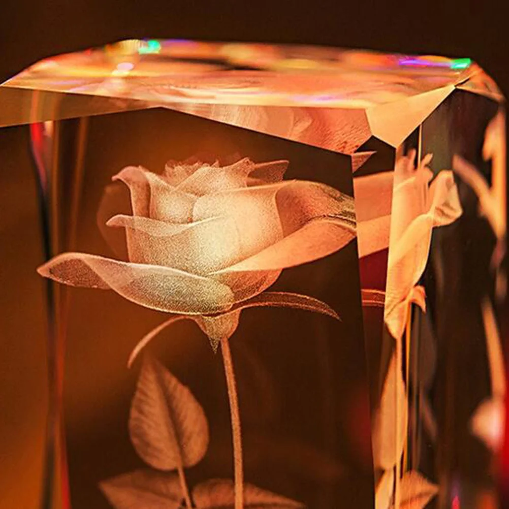 

Crystal 3D Rose Engraved Glass Heart I Love You Romantic Gift Wedding Birthday Valentine's Mothers Day Decoration Souvenirs