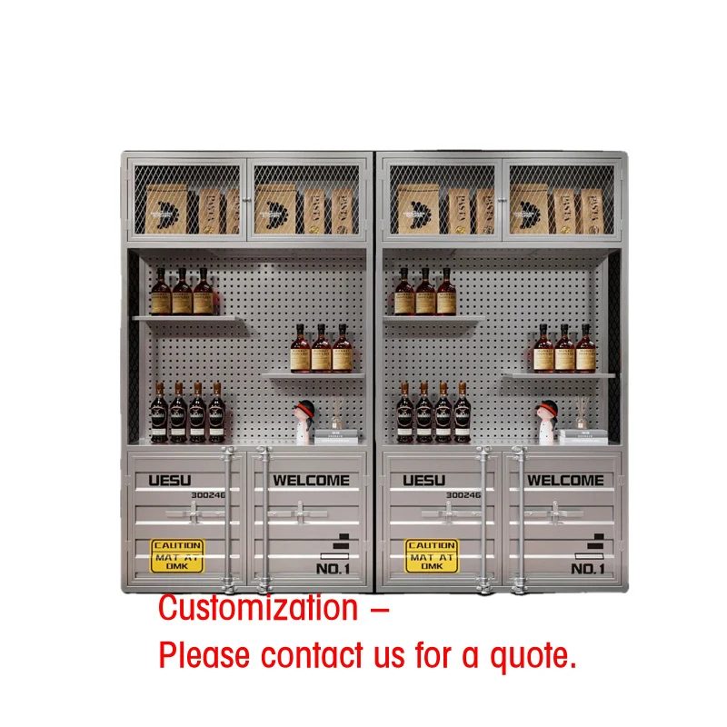 custom.Retro Industrial Style Rectangular Wall-Mounted Iron Art Shelf & Display Cabinet Multifunctional Wine & Product Storage R