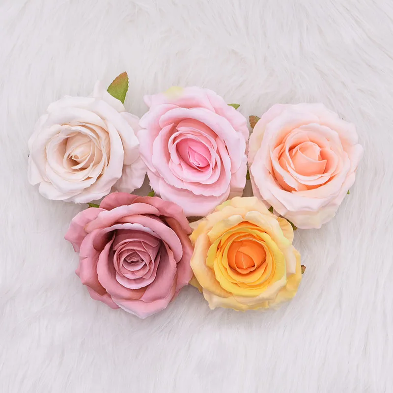 

5pcs Artificial Rose Flower Heads Wedding Party Decorative Silk Flower DIY Wreath Craft Home Fake Flower Decor Scrapbook Supply