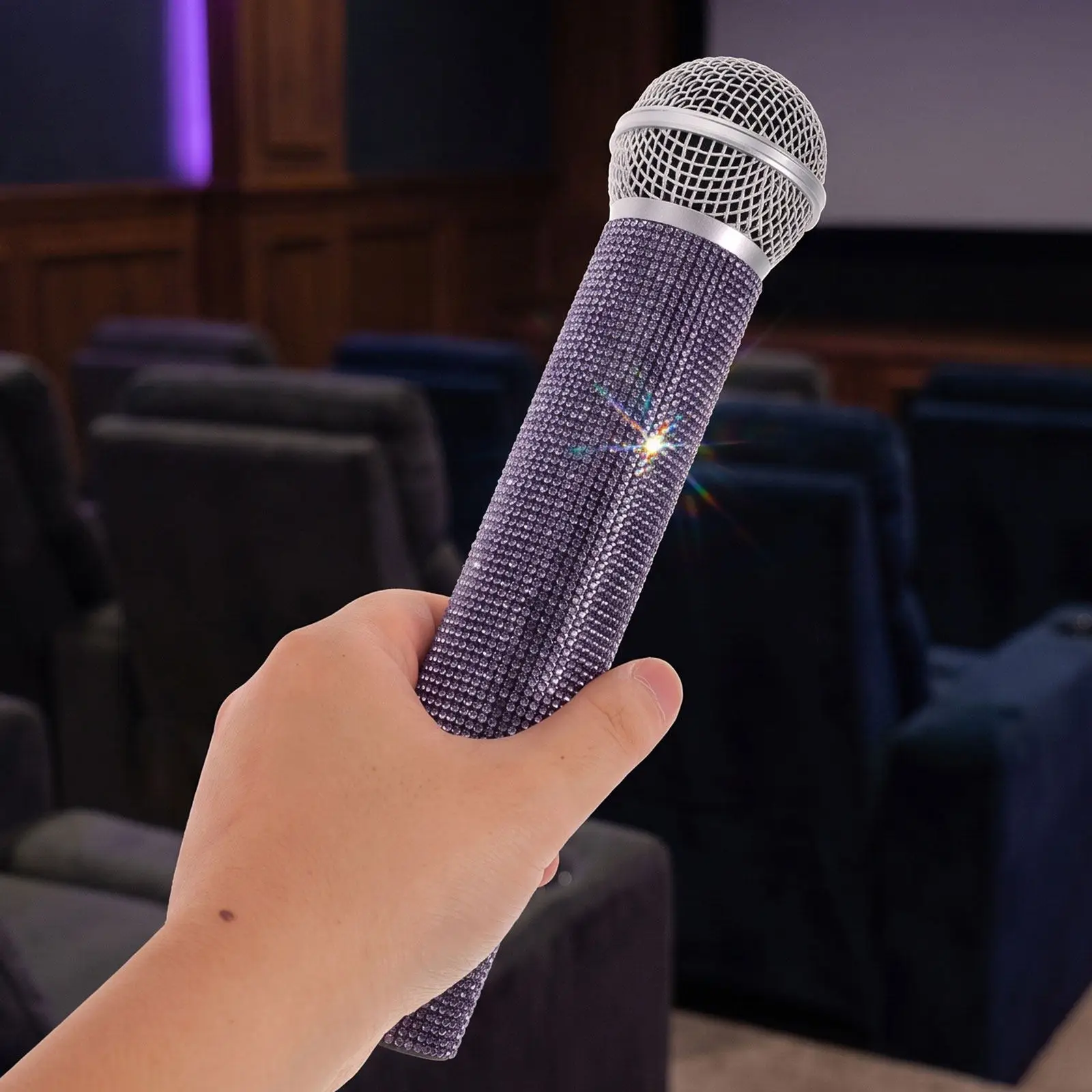 Realistic Fake Microphone Prop Bling Rhinestone Handheld Simulation Mic for Party Cosplay Stage Performance Photoshoot
