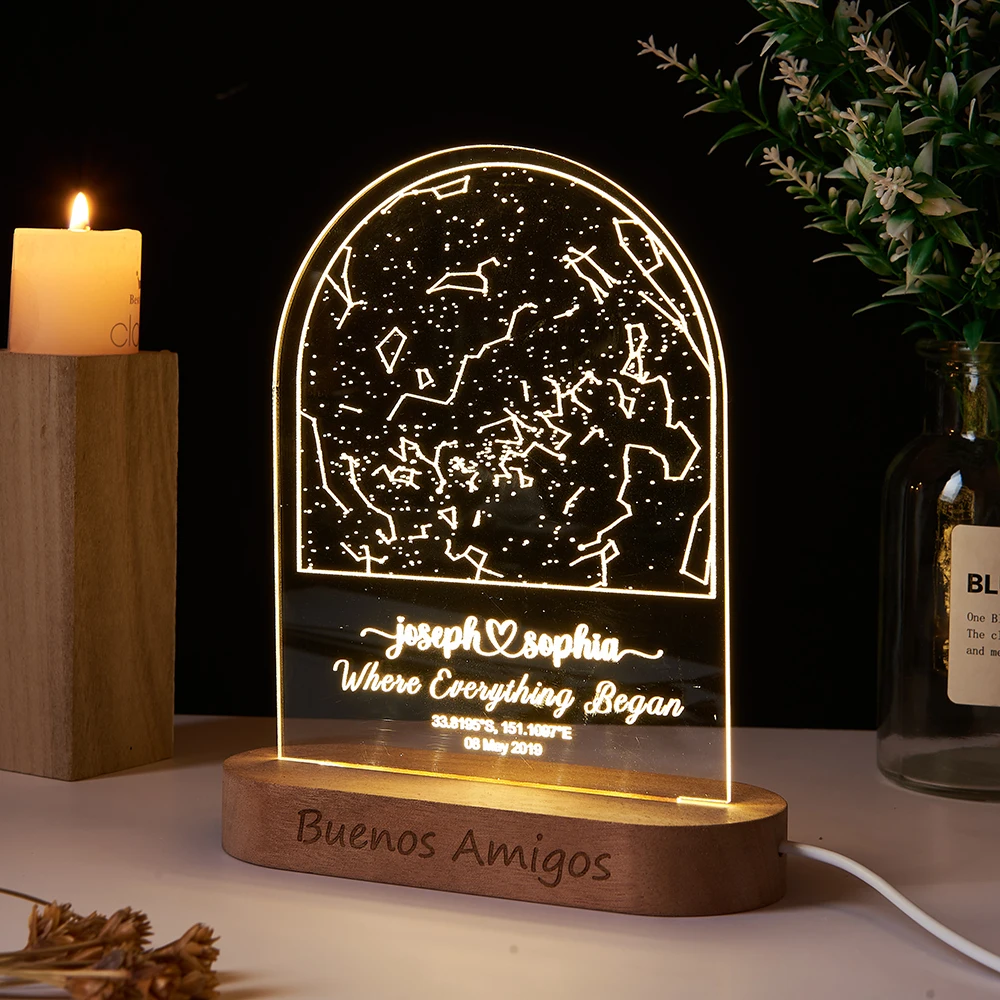 Personalized Night Light with Star Map Engraved Couple Gift Table Lamp with Constellation Anniversary Gift Valentine\'s Day gift