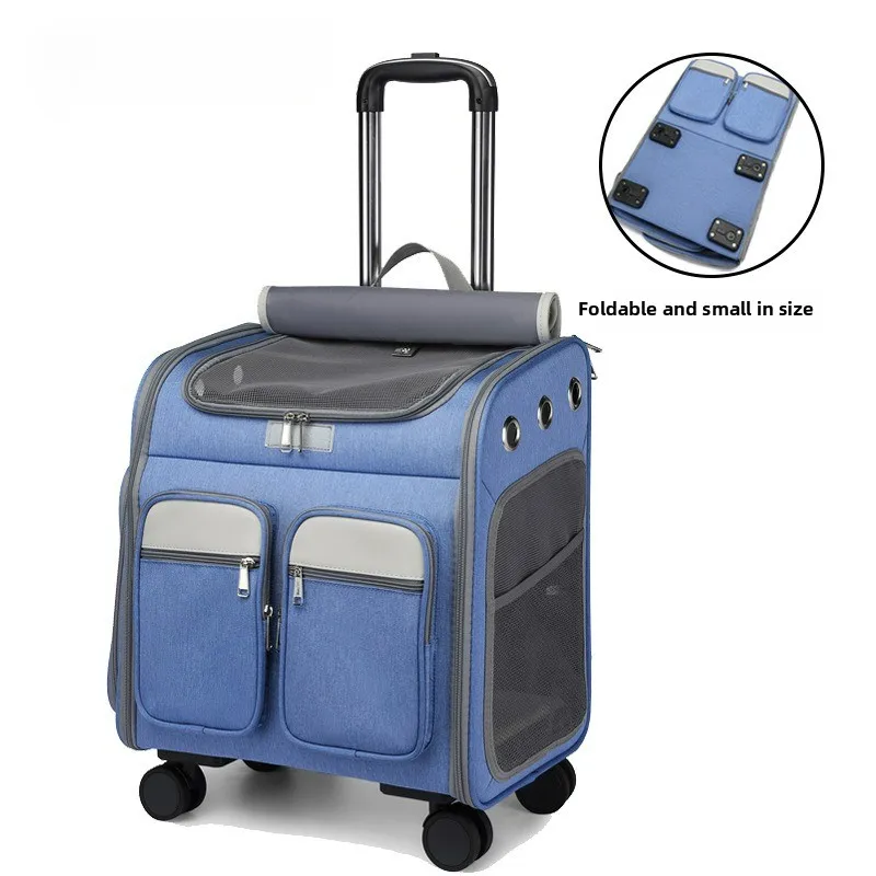 حامل الحيوانات الأليفة مع عجلات المحمولة طوي التعادل قضيب حقيبة الحيوانات الأليفة كبيرة الحيوانات الأليفة على ظهره عربة القط القط والكلاب حقيبة الناقل السفر