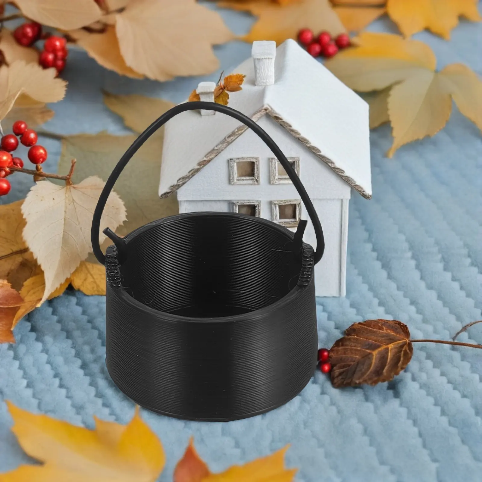 20Pcs Mini Halloween Cauldron Black Plastic Cauldrons Sturdy Handle Party Favor Fairy Garden Outdoor Camping Decor