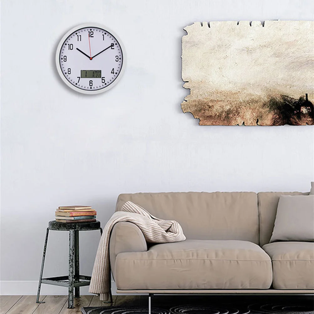 1pc 10 Inch Non-Ticking Quiet Sweep Operated For Home Office Clock With Humidity Temperature Garden Wall Clock Silver