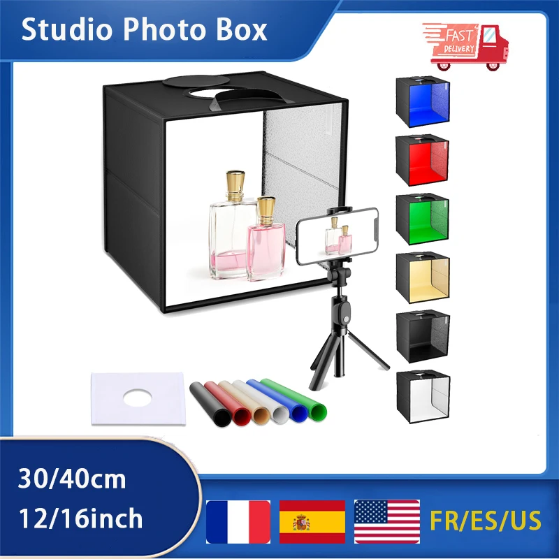 30/40cm 12/16inch Studio Light Box Photography Adjustable Brightness Shooting Tent Kit With 120 LED Lights 6 Backdrop Boards