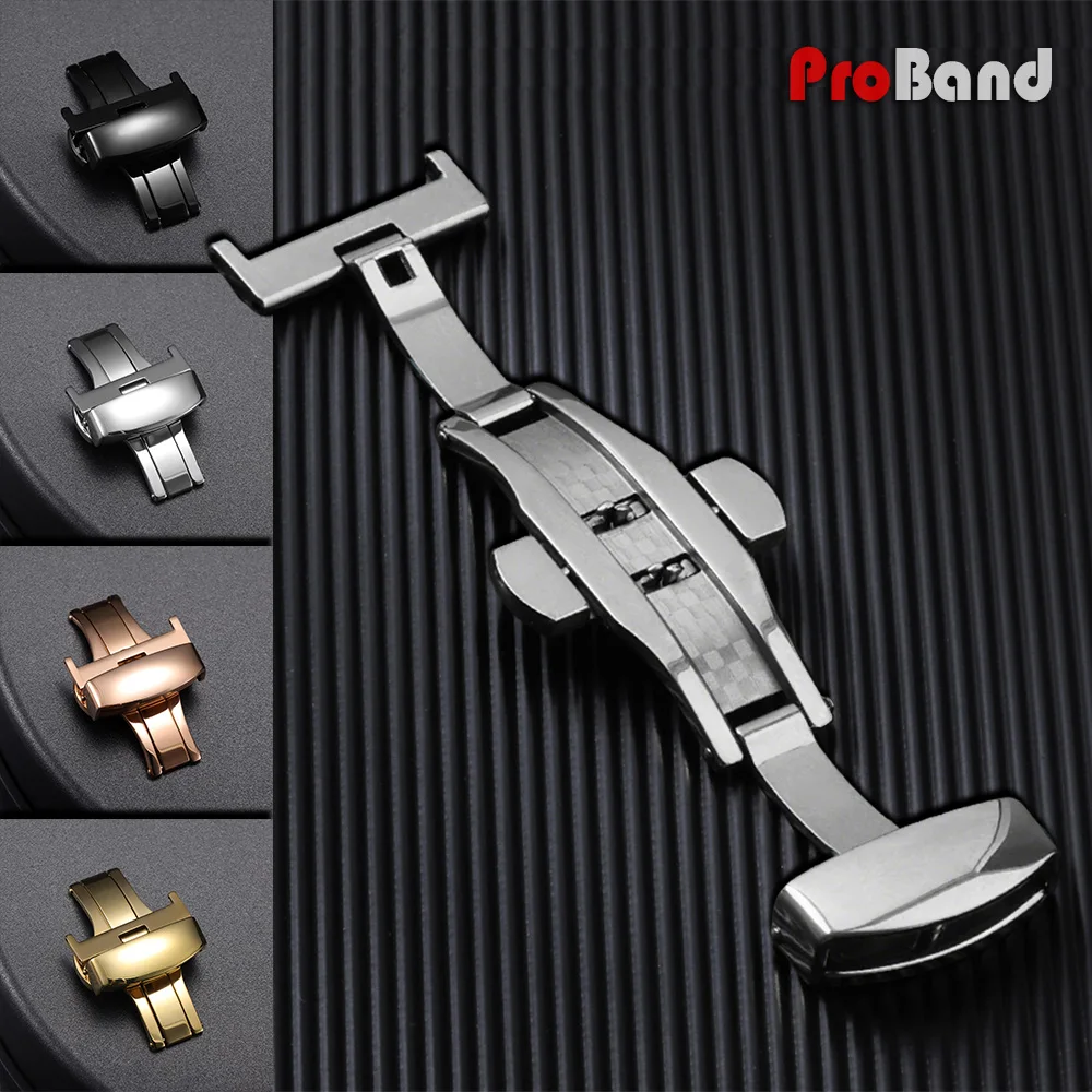 

Stainless Steel Double Press Butterfly Automatic Buckle 12 14 16 18 20 22 24mm Watch Band Straps Clasp Metal Bottom Accessories