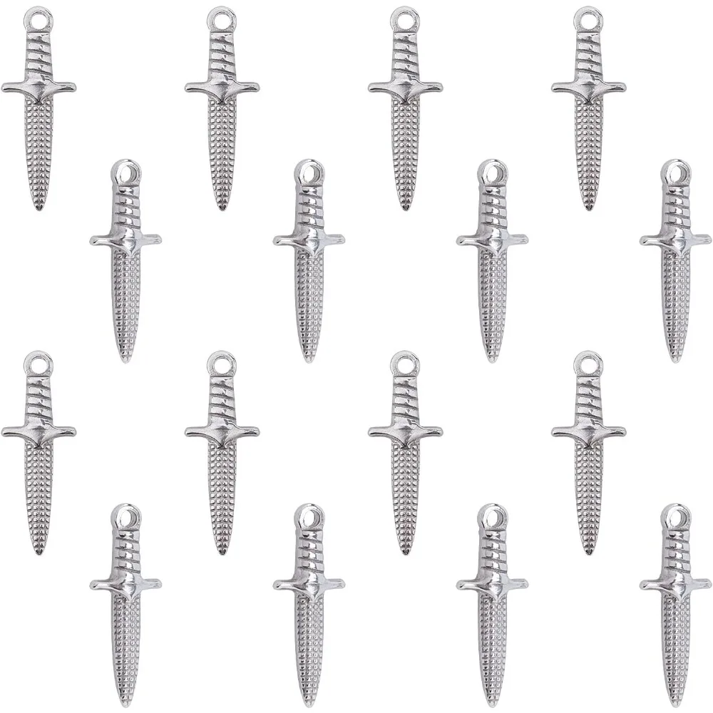 

16pcs Dagger Shape Charm Stainless Steel Charm Metal Charms Pendant Hypoallergenic Metal Pendant for DIY Jewelry Making