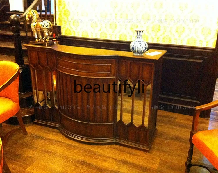 

B61 Зеркало в стиле ретро из цельного дерева, маленькая мини-барная стойка, шкаф, стойка регистрации, барная стойка