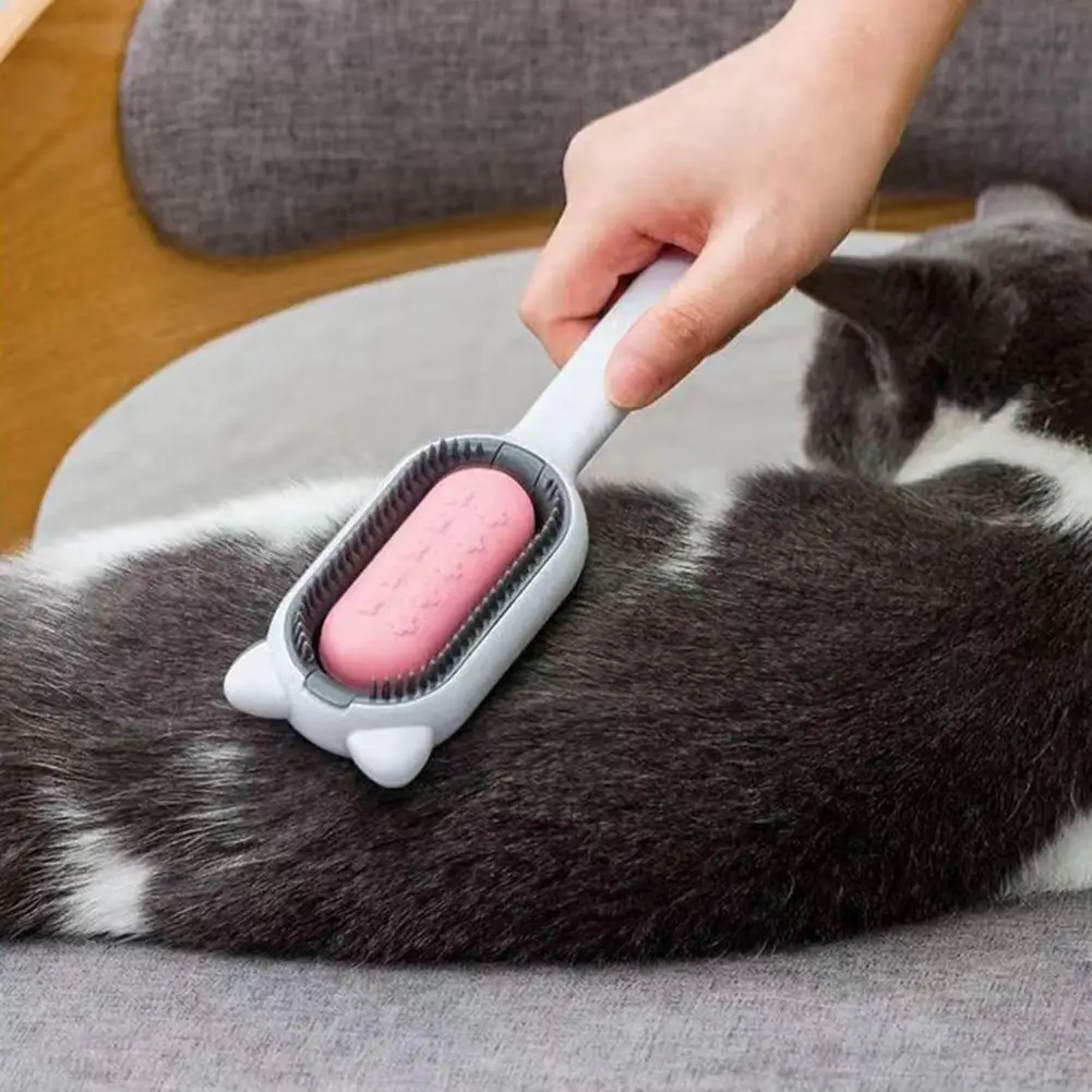 Silicone Pet Grooming Tool Self-cleaning 2-in-1 Cat Brush for Shedding Grooming Double-sided Pet Hair Remover Comb with Brush