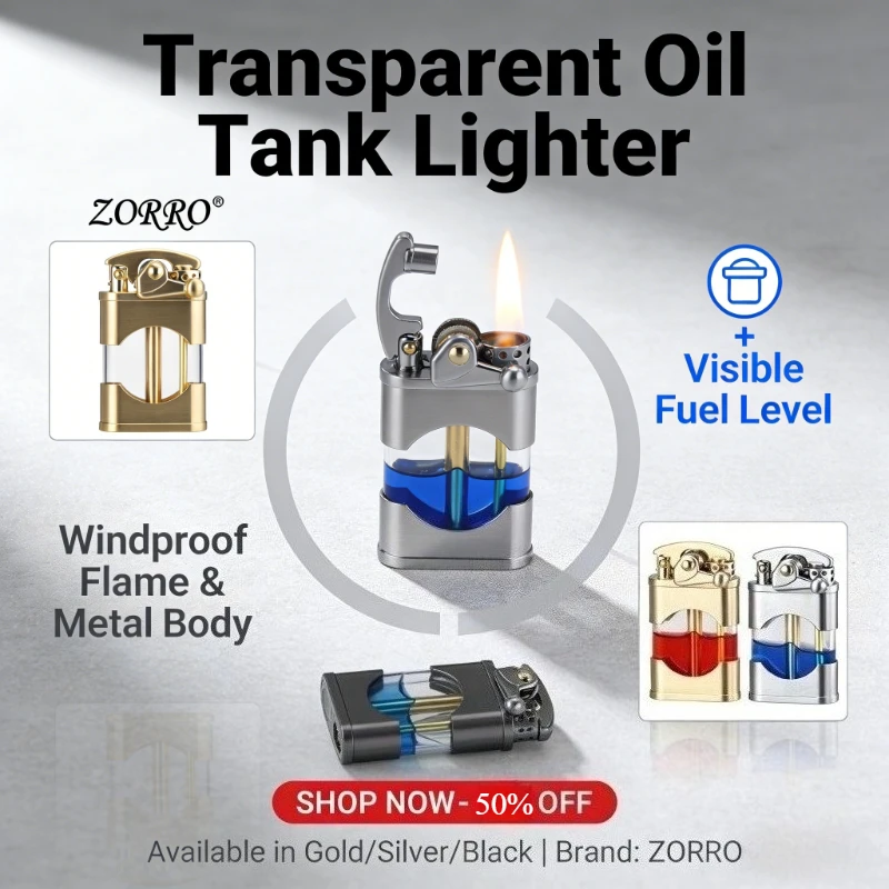 

Premium Roker Arm Metal Lighter - Windproof Retro Flint Petroleum Style with Transparent Oil Tank, Collectible Smoking Accessory