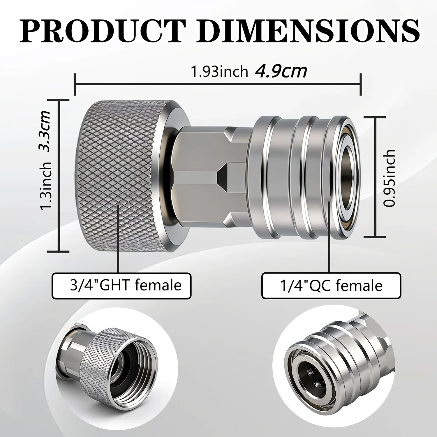 3/4 GHT To 1/4 Stainless Steel Pressure Washer Adapter Garden Hose Connector With 5 Nozzles Mini Washer Conversion Fitting Kit