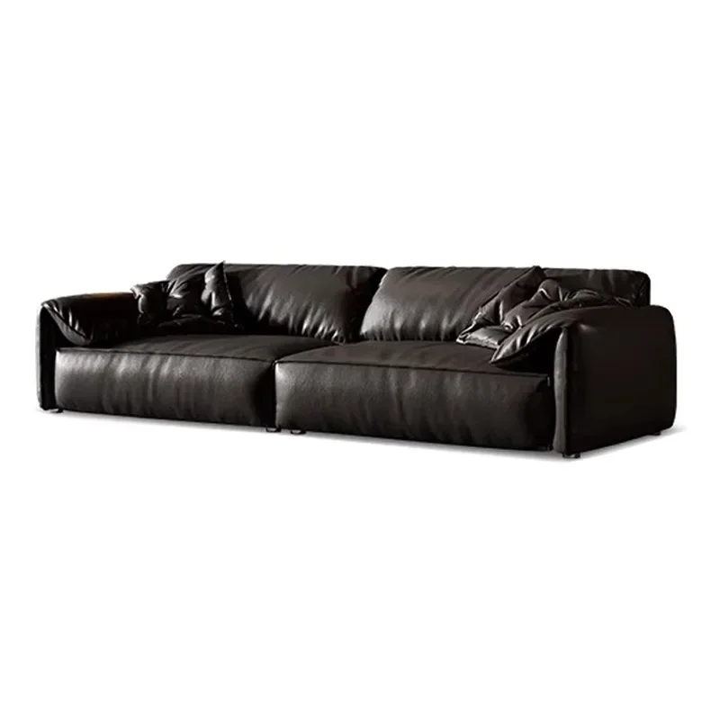 elephant ear sofa Italian minimalist first-layer cowhide leather sofa living room straight row three-person down sofa