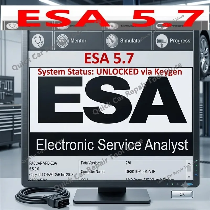 Car Software ESA Electronic Service Analyst 5.6/5.7+ SW Flash Files 2024 / keygen UNLOCK for Paccar install video guide