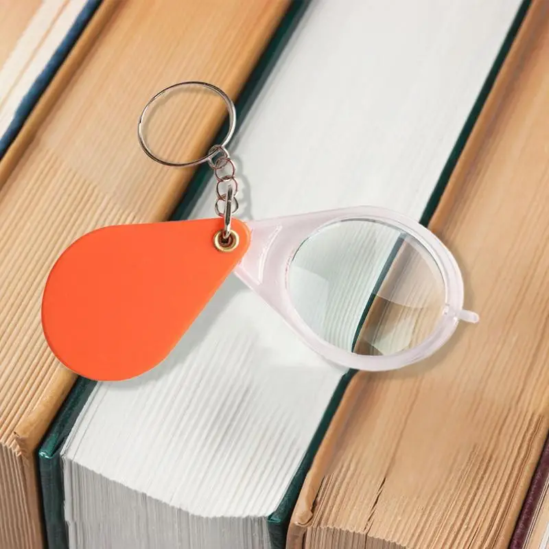 Keychain MagnifyingGlass Small Handheld Folding Keychain Magnifier Portable Orange MagnifyingLens For Old People Home