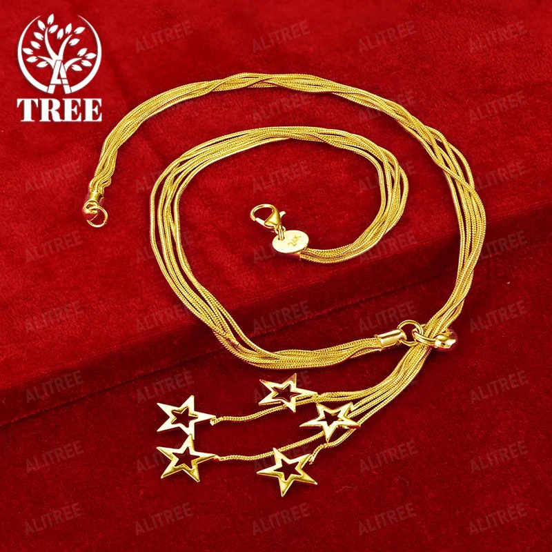 

18k Gold Star Pendant Necklace Snake Chain 18-Inch Chain Women Engagement Party Beautiful Elegant Jewelry Gift Accessories