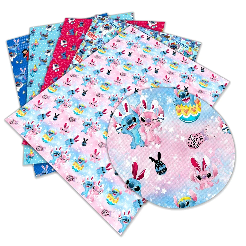 Cute Disney Lilo & Stitch Print Printed Faux Leather Sheets Vinyl Sheets DIY Earring Hair Bow Crafts Leather 12*8