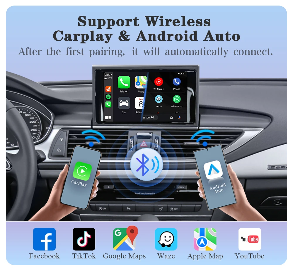 AUTOTOP Drahtlose Carplay Android Auto Für Audi A6 C6 A7 HN HNR BNav HNav RMC MHI2 2012-2018 MirrorLink Airplay Rückfahrkamera – Detail 6