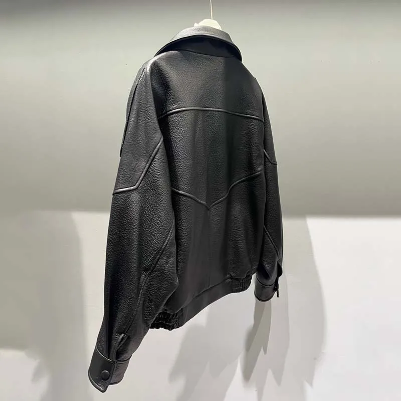 women coat autumn and winter 2026 new fashion genuine Leather jacket turn-down collar clothes Sleeve with a dropped shoulder