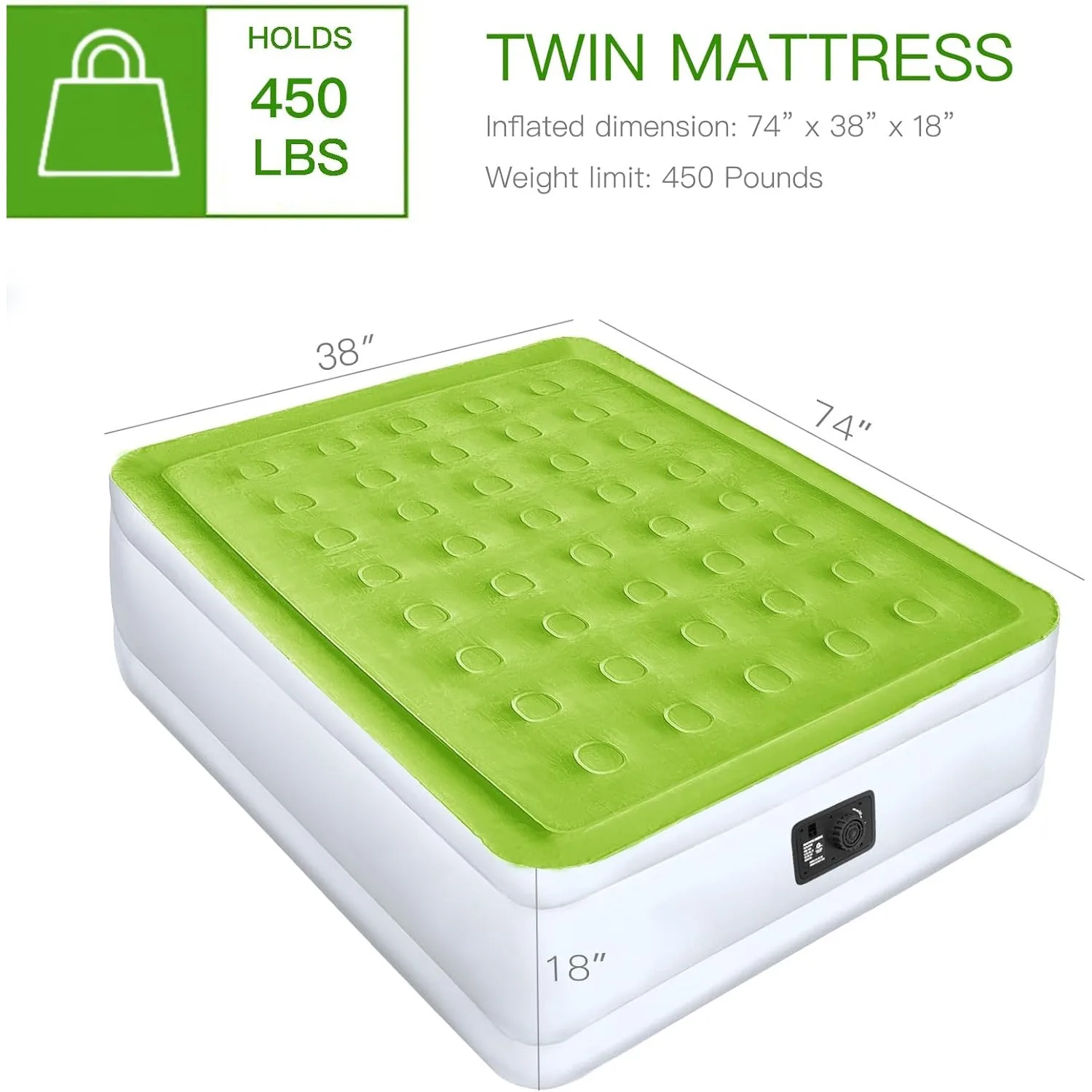 YENING Twin Size Air Mattress with Built in Pump Raised 18 Inch Single Inflatable Bed Blow up Matress Camping Airbed