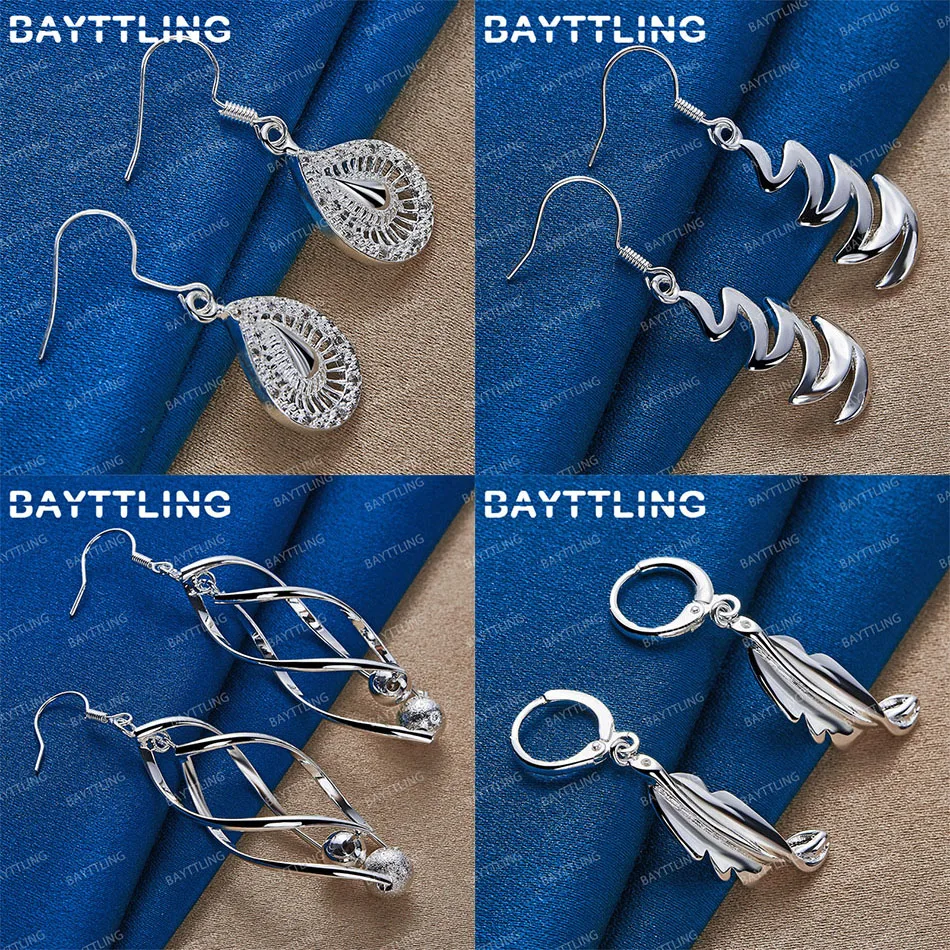 

Charm 925 Sterling Silver Delicate Feather Teardrop Earrings Women Gift Wedding Jewelry Accessories Party Ornaments