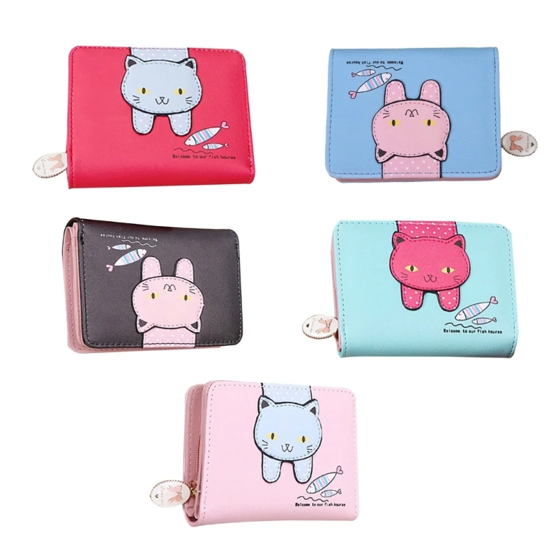 

Coin Purse Leather Cartoon Cat Wallet Short Type Cash Holder Credit Card Card Holder Wallet Card Cash Holder