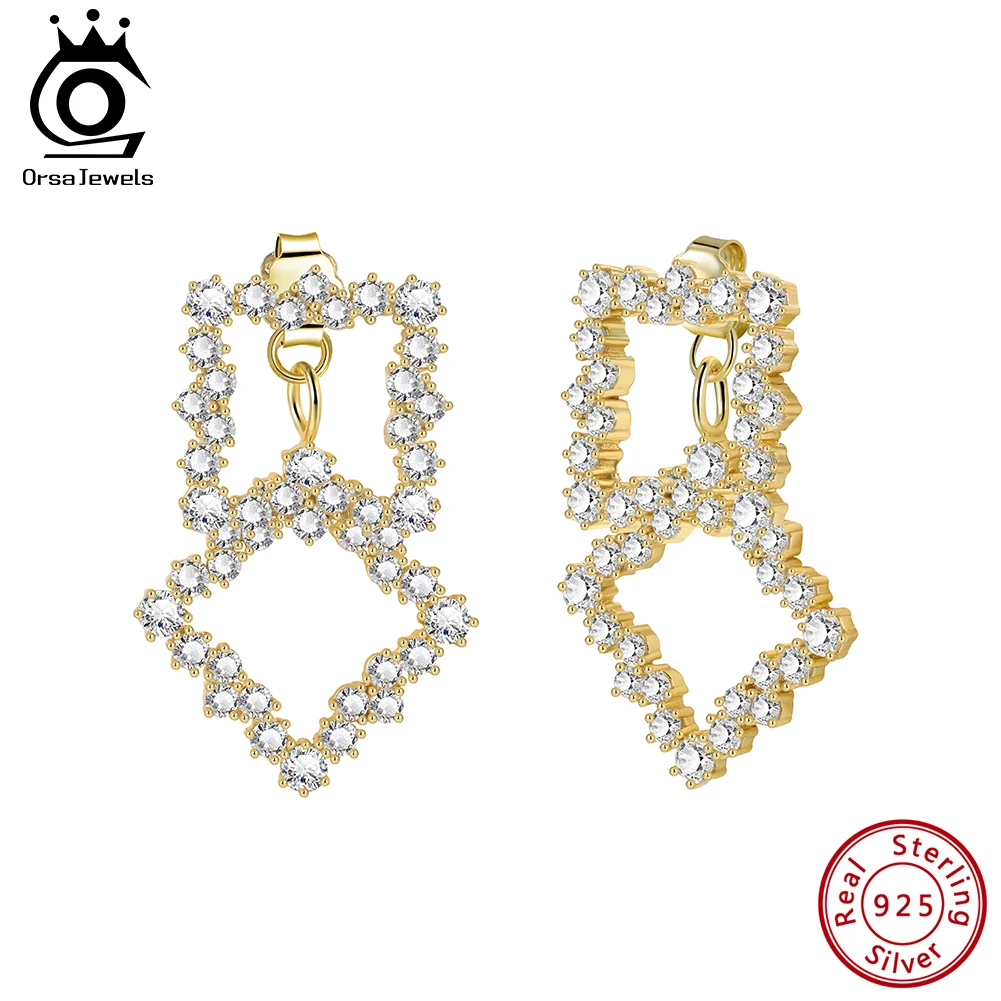 

ORSA JEWEL романтические квадратные серьги-подвески с блестящим цирконием, серебро 925 пробы, роскошный дизайн, висячие серьги с цирконием, аксессуары, подарок SE415