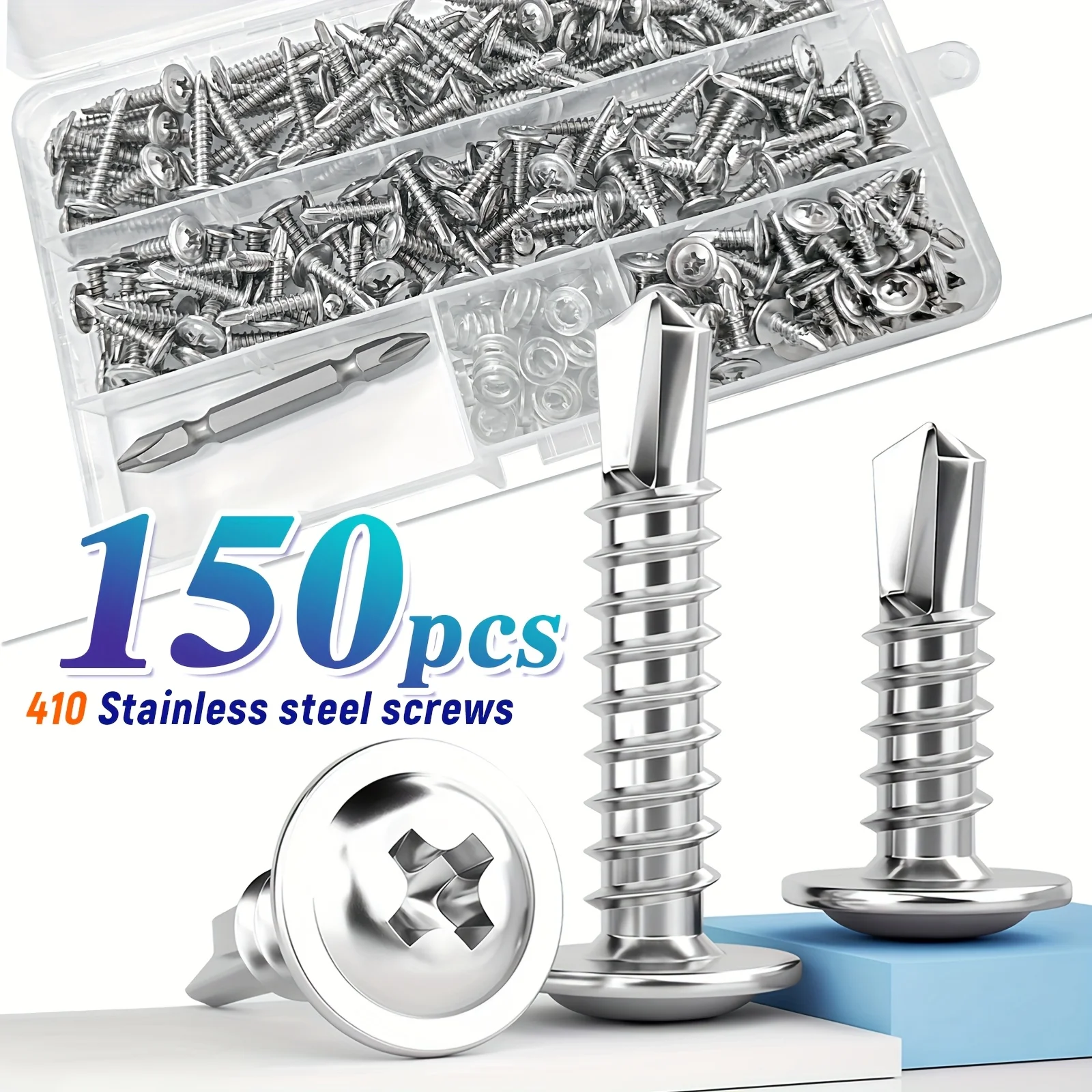 150pcs TEK Self-Tapping Screw Combo Set Includes 3 Lengths (13/19/25mm) Round Head Phillips Design