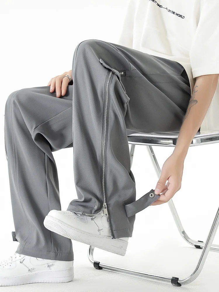 

Мужские летние тонкие брюки из ледяного шелка прямого кроя, повседневные, свободные, в пол, с эластичным поясом, модные