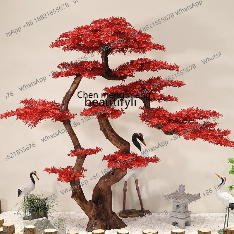 

newNew Chinese Style Red Maple Simulation Maple Tree Welcome Pine Mall Hotel Large Fake Treesss 7304