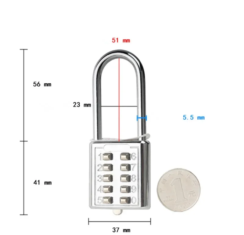 Imagem -03 - Grande Prata Cadeado Dígitos Cadeado Número Combinação Bagagem Code Lock Acessórios de Viagem Tamanho