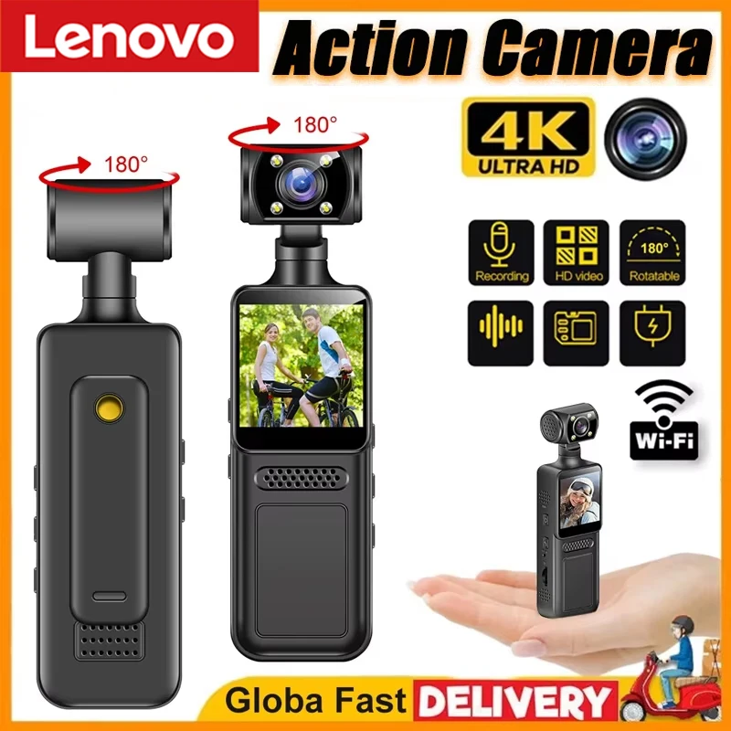 Mini Cámara Lenovo 4K HD, Cámara Deportiva con Rotación de 180°, WiFi, Visión Nocturna Infrarroja, Cámara Deportiva DV para Bicicleta
