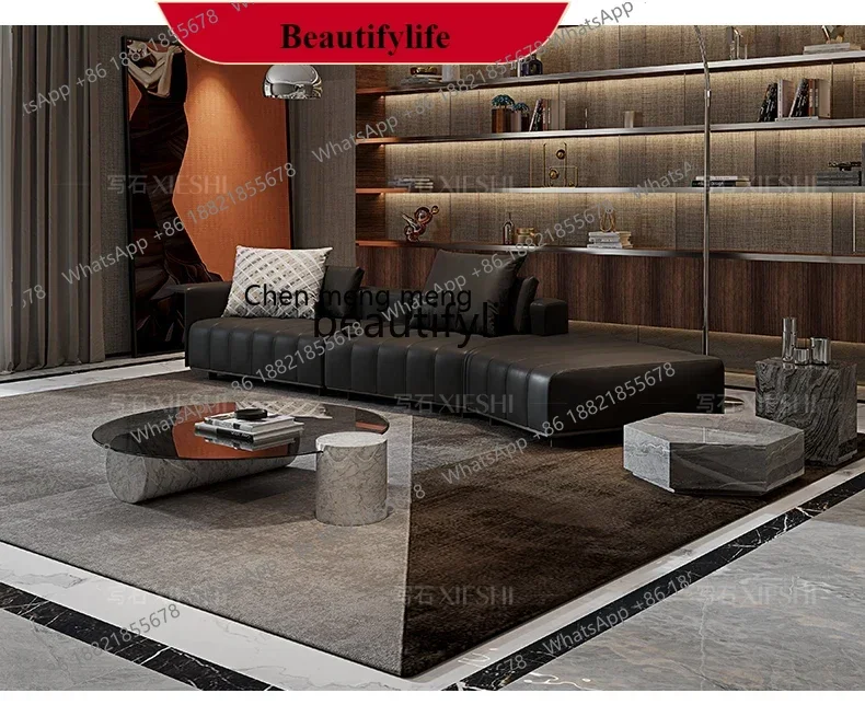 

G153 Natural Marble Tempered Glass round Tea Table Modern Minimalist Villa Living Room Designer Model Room Minimalist