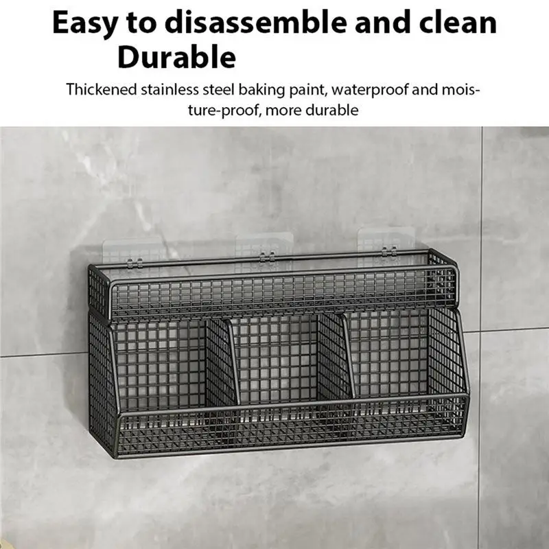 ABFY-Kitchen Wall Mounted Storage Rack Double Layer Shelf Fruits Vegetables Holder Onion Garlic Condiments Spices