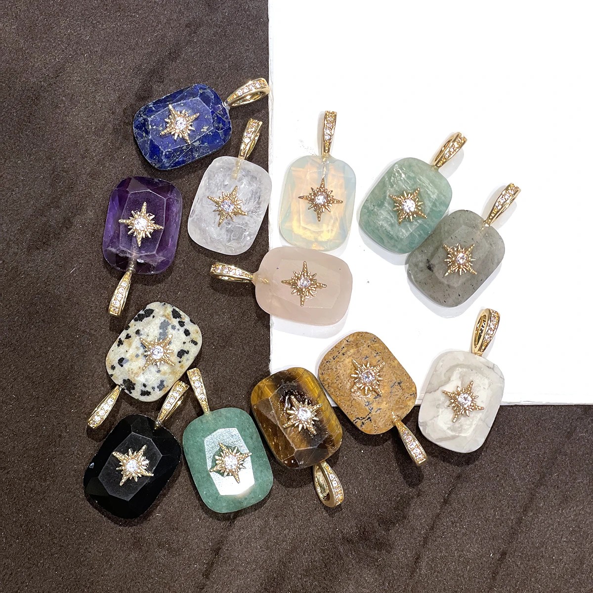 3pcs Natural Semi-Precious Stone Rectangular-Cut  Pendant Jewelry Make DIY Necklace Earrings Accessories 12x25mm