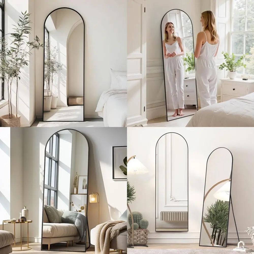 مرآة أرضية مقوسة كبيرة مكونة من 71 - باللون الأسود، مناسبة للجدار والباب وغرفة النوم والحمام وغرفة المعيشة #1